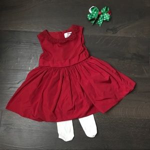 Formal Red Dress + Christmas Bow + Tights - 18m